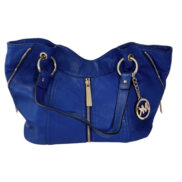 Michael Kors Electric Blue Hobo Shoulder Bag Gold Hardware Zipper Accents - Picture 5 of 13